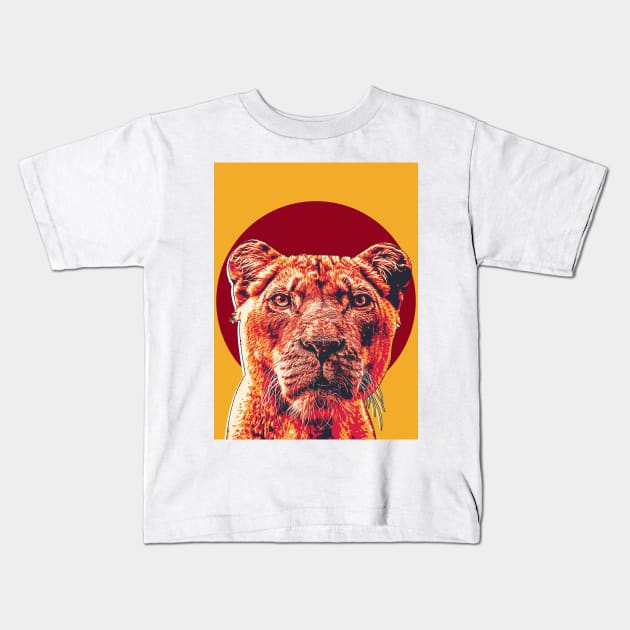 Angry Lionesses Retro Art Kids T-Shirt by boholoc0